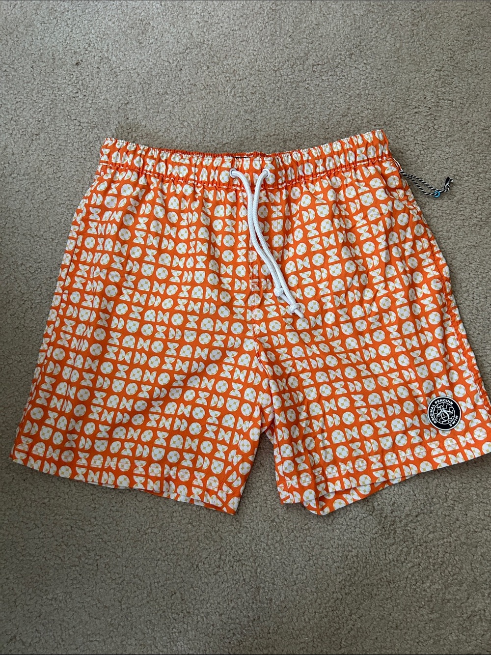 Original Penguin Orange and White Patterned Swim Trunks